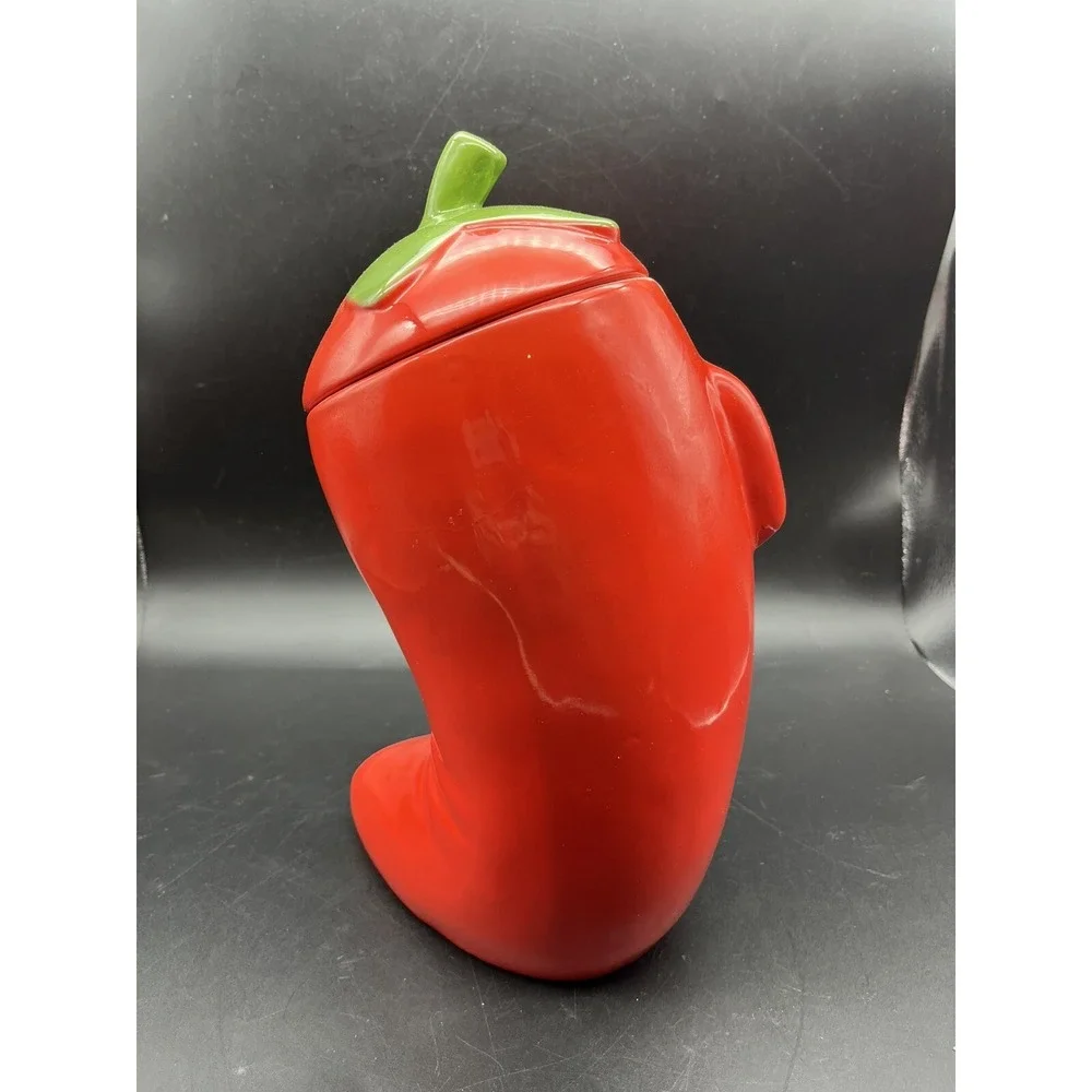 Red & Green Chili Pepper Cookie Jar/Canisters With Arms And Lid 10.75